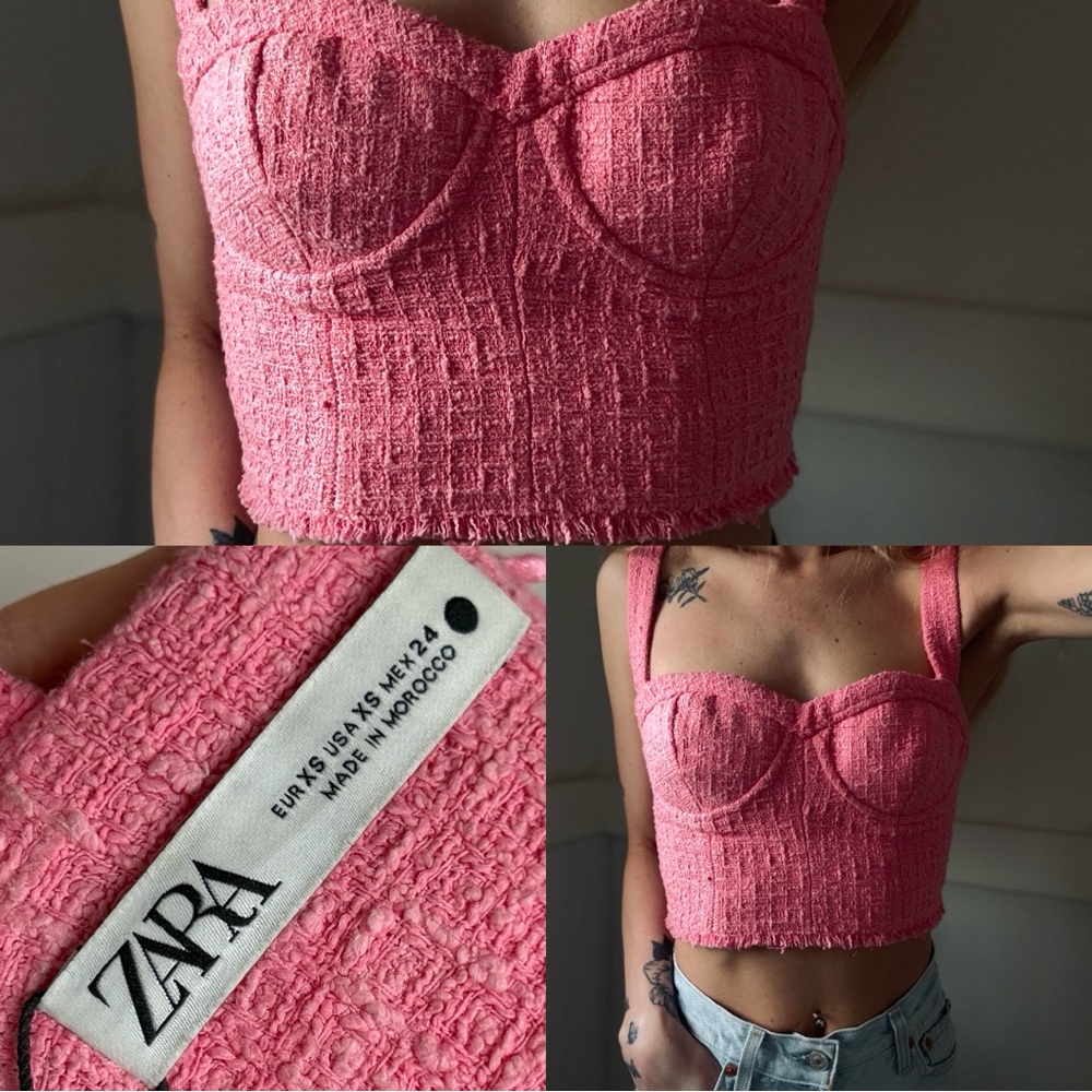 ZARA Pink Corset Crop Top Bustier XS Side Zipper New With Tags